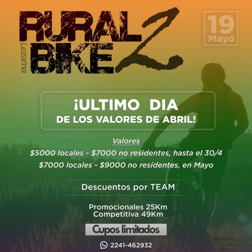Rural Bike II ¡Último día para aprovechar los valores de Abril!