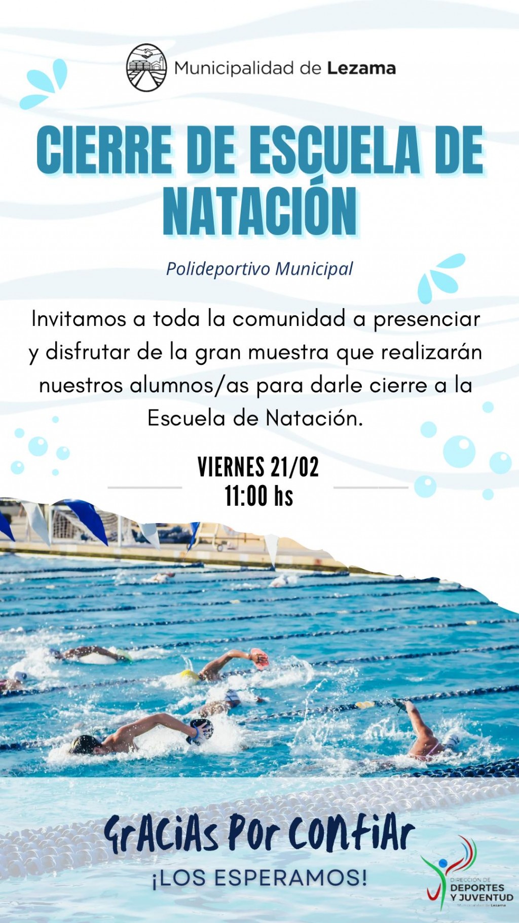 La Escuela de Natación Municipal realizará este viernes la muestra de cierre 