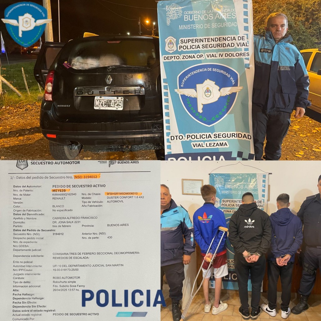 Tes hombres fueron aprehendidos por circular con un vehiculo robado 