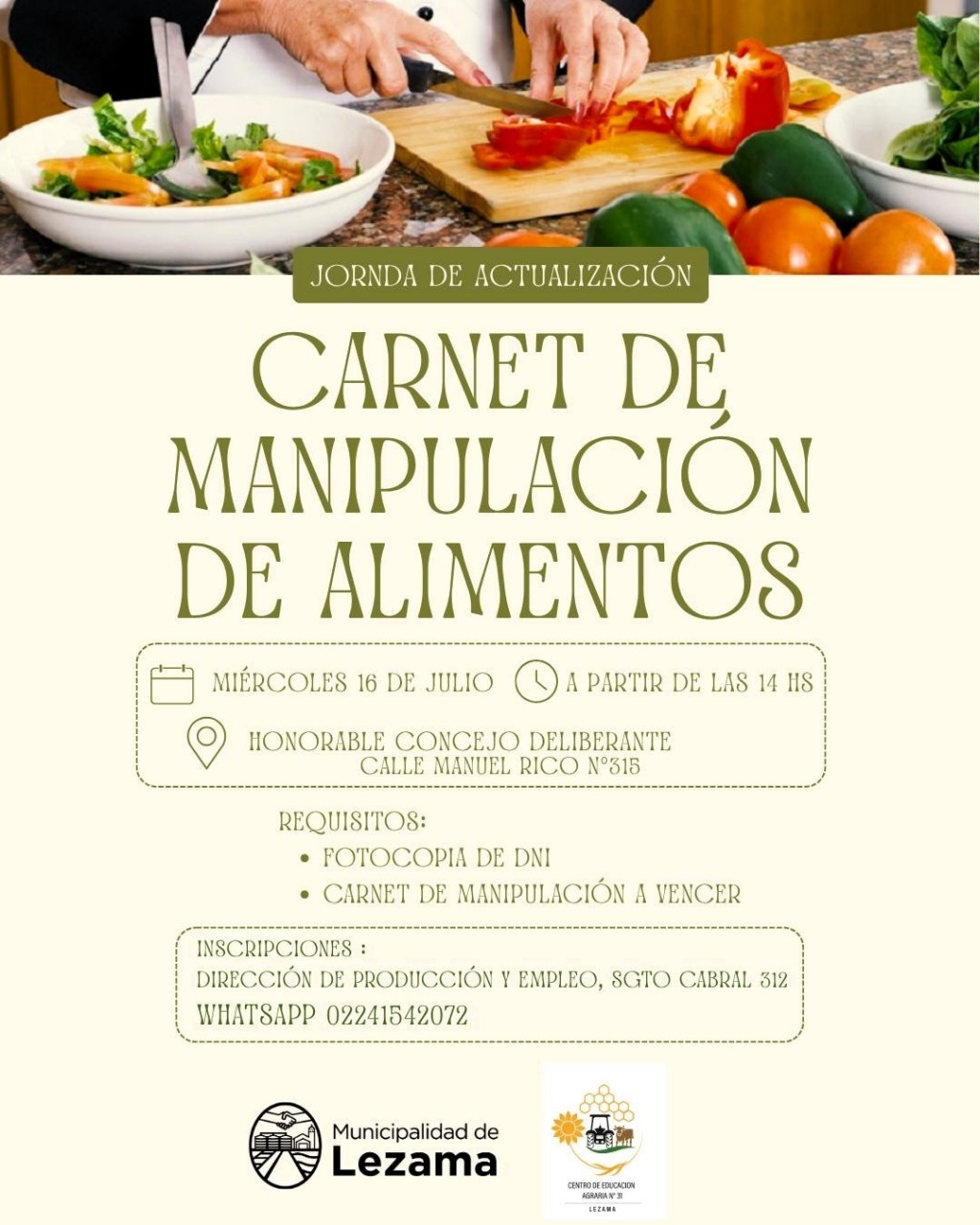 Jornada de actualización del carnet de manipulación de alimentos