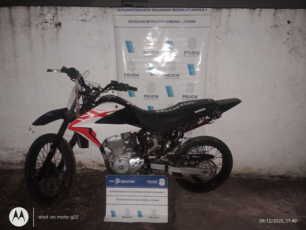 Allanamiento en Lezama: Secuestran marihuana y una moto con numeración adulterada