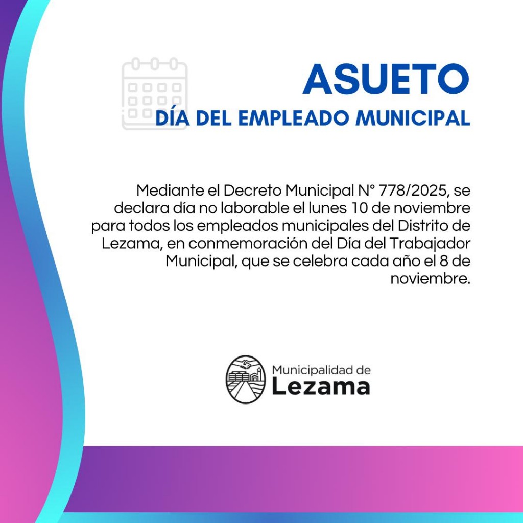 El lunes 10 habrá asueto para el personal municipal