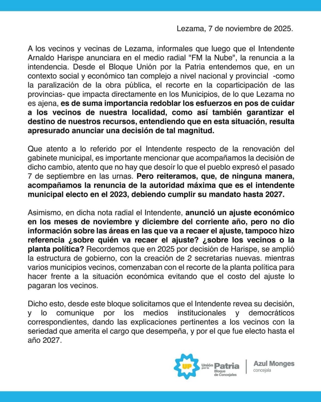 Azul Monges, concejal de Unión por la Patria