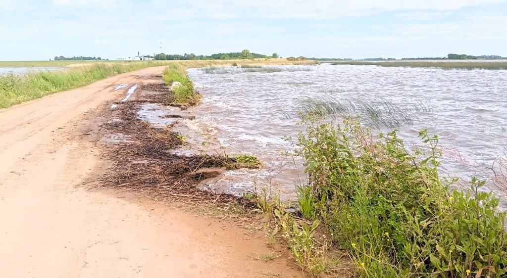 El camino de La Horqueta con la traza reducida por la crecida de las aguas