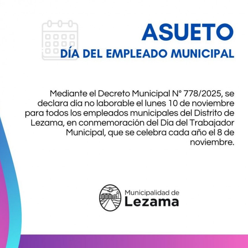 El lunes 10 habrá asueto para el personal municipal