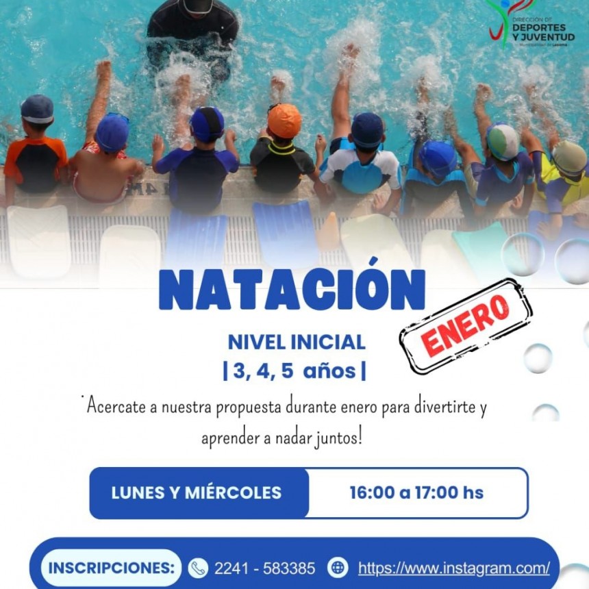 Clases de iniciación a la natación para niños y niñas de nivel inicial 